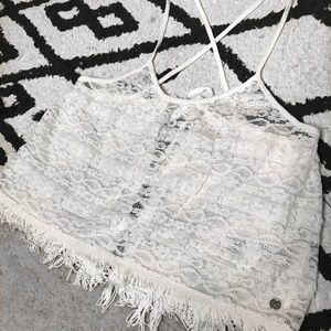 Hollister lace fringe open back tank top H8